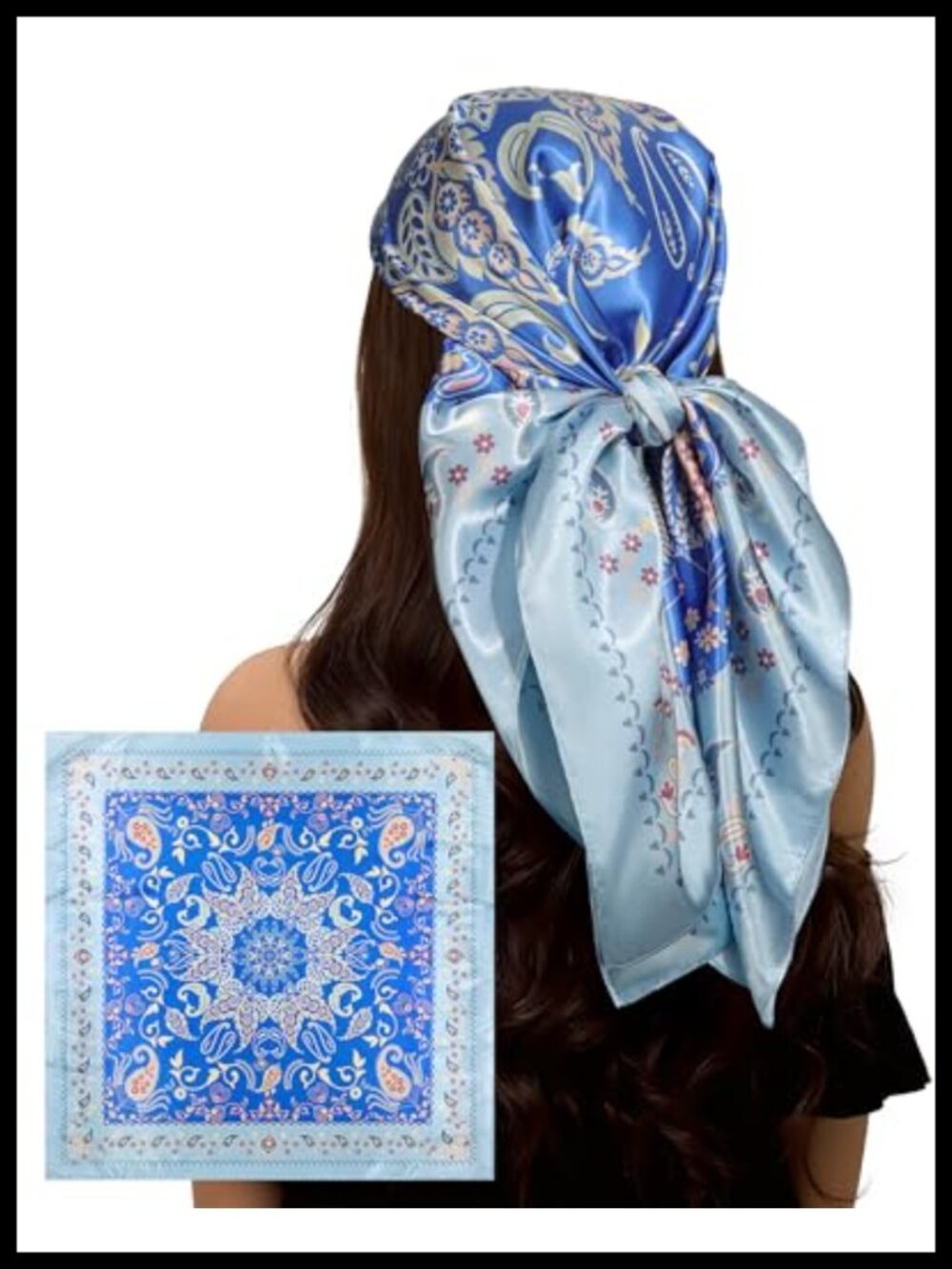 Large 35in Silk-Like Satin Square Head Scarf Hair Wrap Paisley